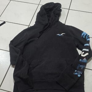 Hollister Black Hoodie with Blue Accents